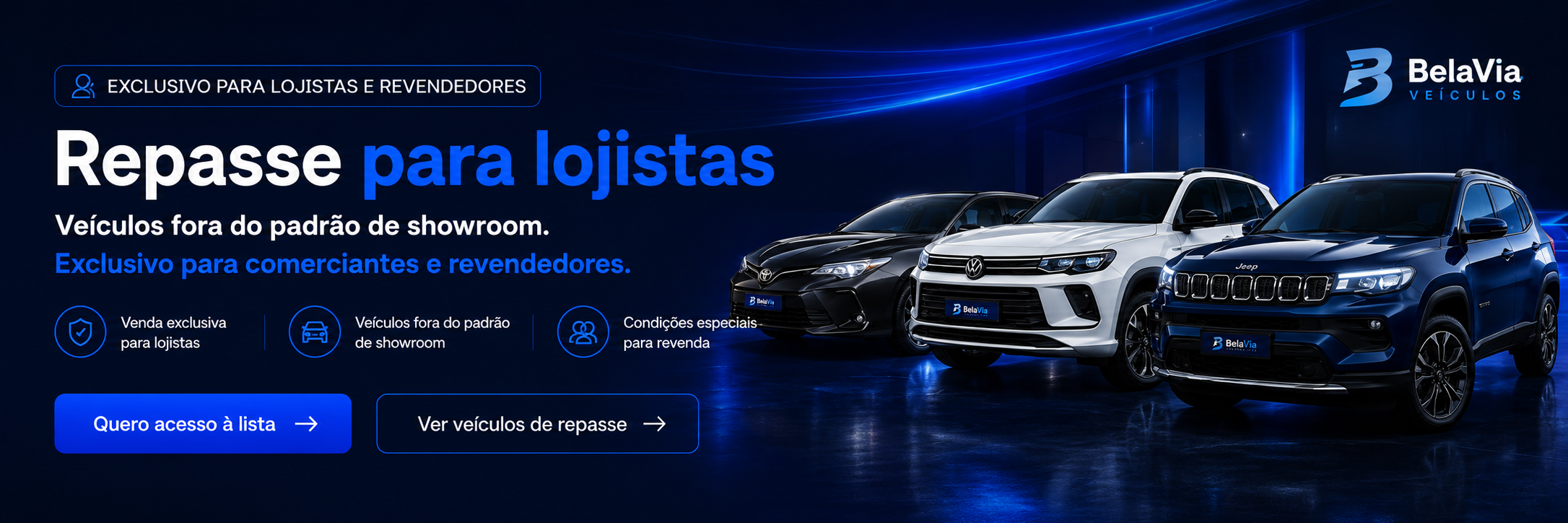 Banner de repasse para lojistas e revendedores da BelaVia Veiculos
